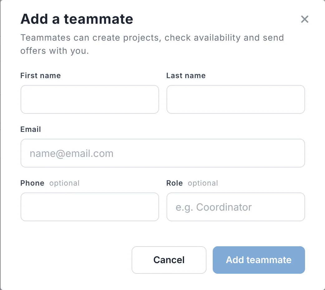Adding a teammate